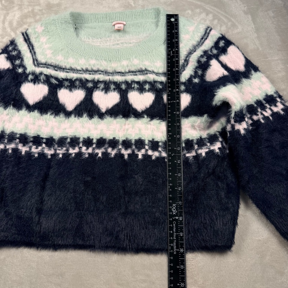 Victoria’s Secret Fuzzy Heart Fair Isle Sweater Mint Small Cozy Soft - Picture 5 of 8